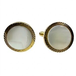 Elegant Gold Tone Mother of Pearl Cufflinks Men's Classic Dress Shirt Accessory